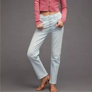 MOTHER The Pixie Tomcat Ankle Button Fly Jeans Pina Colada Paradise Size 25